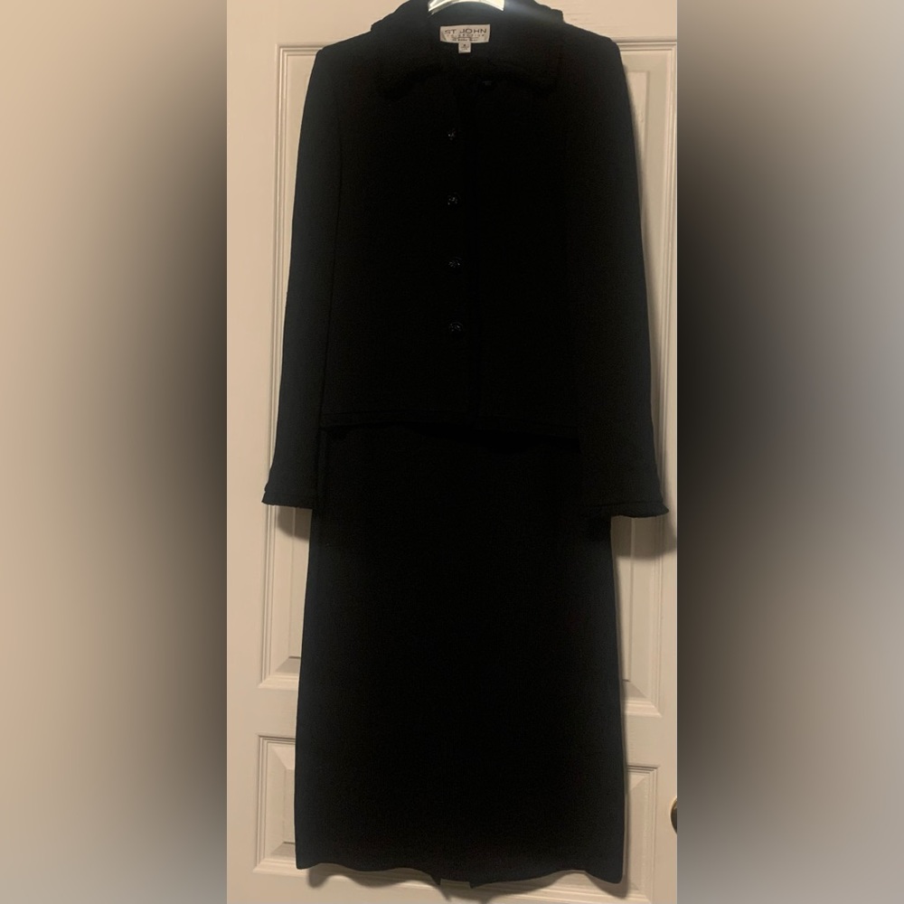 St. John Collection, 3 piece, black knit suit, Size 2